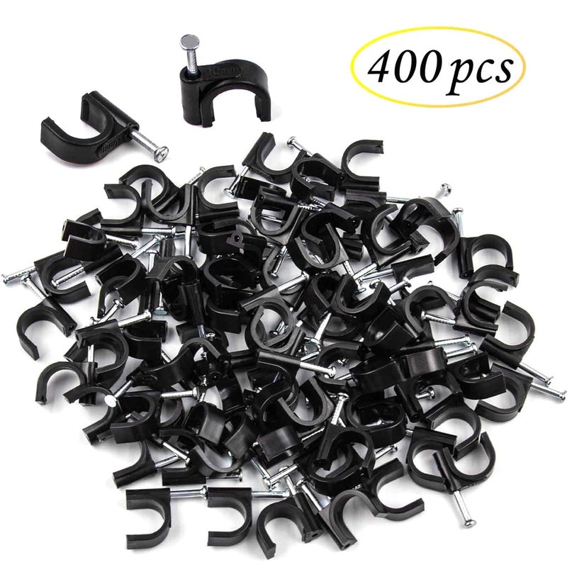 Easytle 400pcs Black Cable Clips 4/6/8/10mm Cable Wire Clips Nail in Cable Clips Cable Tacks Coaxial Nail Clamps Cable Nails for Cords Cable Management RG6 RG59 CAT6 RJ45 Ethernet Cable Clips Coax Clamps - Image 2
